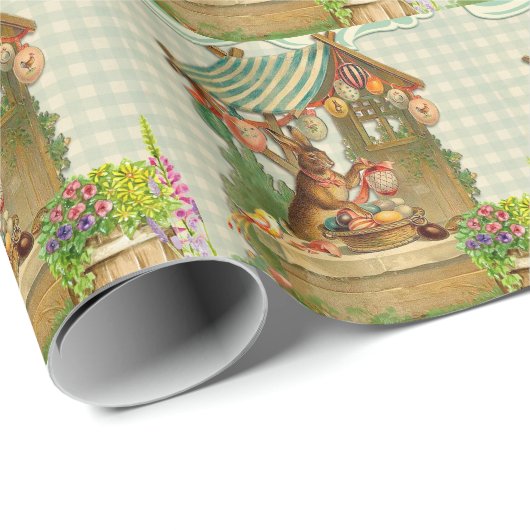 Vintages Kaninchen und Ostereier  Geschenkpapier (Rolleneckpunkt)
