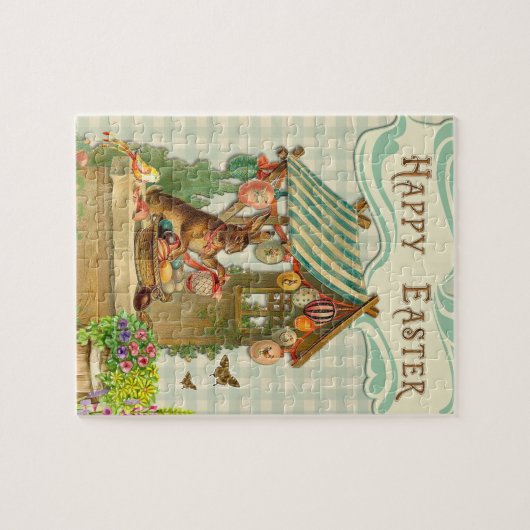 Vintages Kaninchen und Ostereier Puzzle (Horizontal)