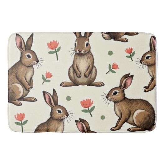 Vintages Kaninchenmuster Badematte (Vorderseite)