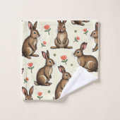 Vintages Kaninchenmuster Badhandtuch Set (Waschlappen)