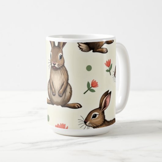 Vintages Kaninchenmuster Kaffeetasse (VorderseiteRechts)