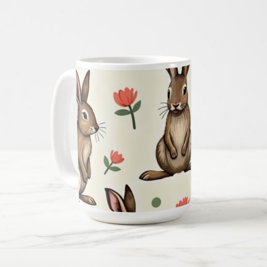 Vintages Kaninchenmuster Kaffeetasse (Vorderseite Links)