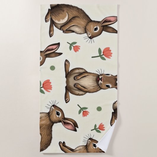 Vintages Kaninchenmuster Strandtuch (Vorderseite)