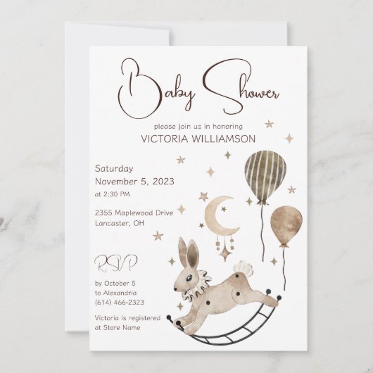 Vintages Kaninchenspielzeug und Balloons Babydusch Einladung (Vorderseite)