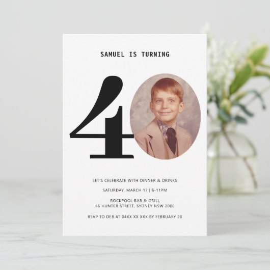 Vintages Kariertes 40. Geburtstag Foto Einladung (Stehend Vorderseite)