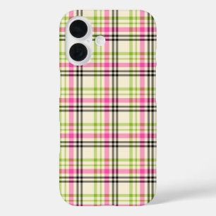 Vintages Kariertes Muster in Pink und Lime Green iPhone 16 Hülle