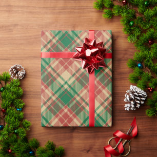 Vintages kariertes, rotes Beigetötchen Weihnachten Geschenkpapier
