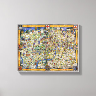 Vintages Karten-Plakat Londons wieder hergestellt Leinwanddruck