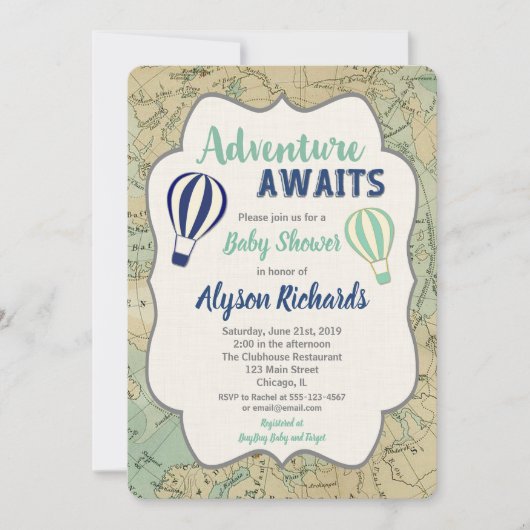 Vintages Kartenabenteuer erwartet die Babydusche Einladung (Vorderseite)