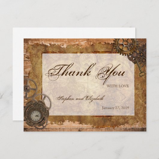 Vintages Kartenholz aus industriellem Steampunk Postkarte (Vorne/Hinten)