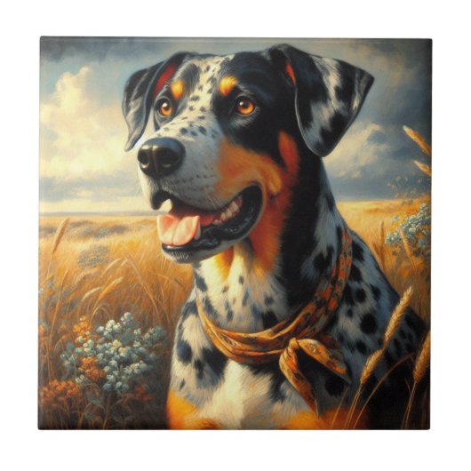 Vintages Katahoula Leopard Hundepainting Fliese (Vorderseite)