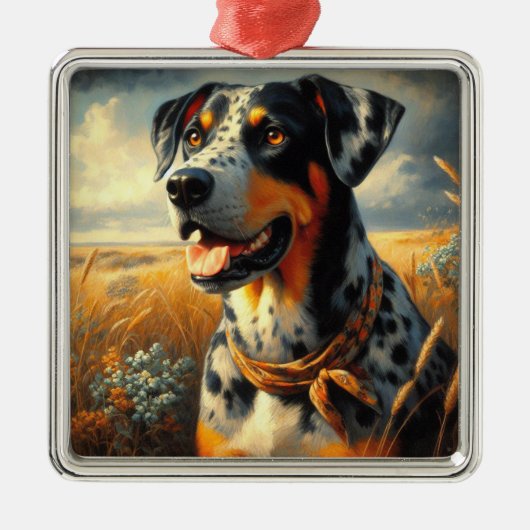 Vintages Katahoula Leopard Hundepainting Ornament Aus Metall (Vorne)