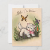 Vintages Kätzchen & Butterfly Muttermädchen Feiertagskarte (Vorderseite)