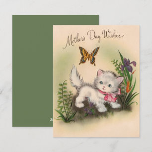 Vintages Kätzchen & Butterfly Muttermädchen Feiertagskarte