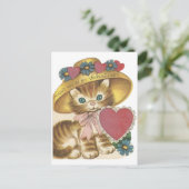 Vintages Kätzchen in HutValentine Feiertagspostkarte (Stehend Vorderseite)