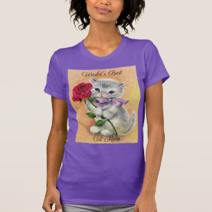 Vintages Kätzchen mit Rose T-Shirt