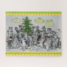 Vintages Katzen-WeihnachtsParty Louis Wain