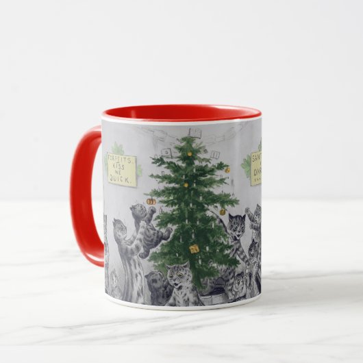 Vintages Katzen-WeihnachtsParty Louis Wain Tasse (Vorderseite Links)