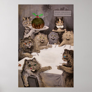 Vintages Katzen-WeihnachtsParty-Plakat Louis Wain Poster