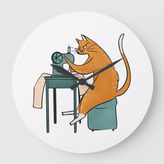 Vintages Katzennähen Große Wanduhr (Vorderseite)