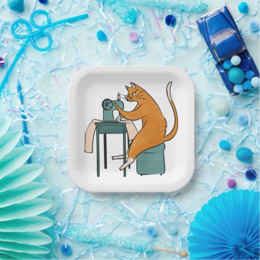 Vintages Katzennähen Pappteller (Party)