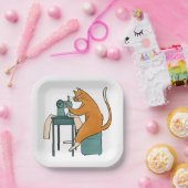 Vintages Katzennähen Pappteller (Party)