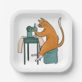 Vintages Katzennähen Pappteller (Vorderseite)