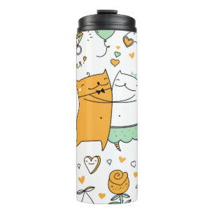 Vintages Katzenpaar: nahtlose Symbole. Thermosbecher