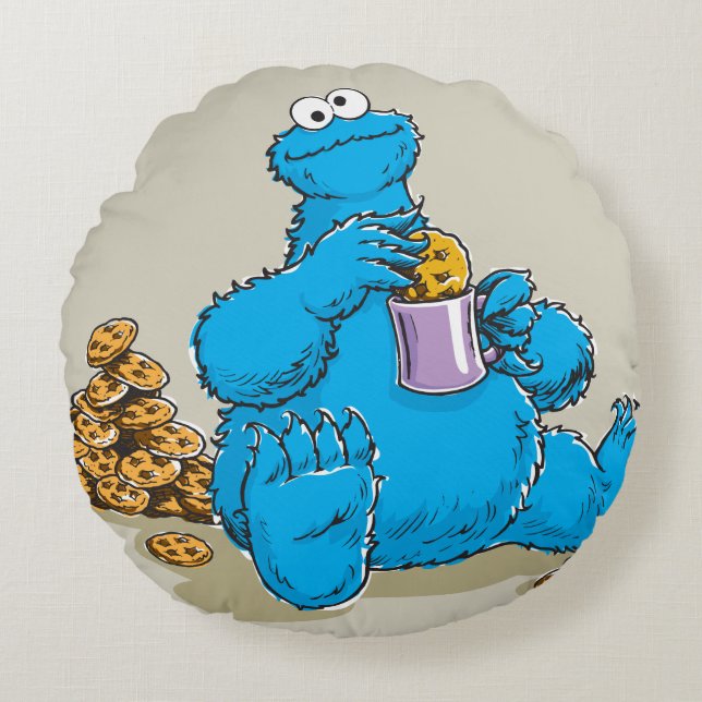 Vintages Keksmonster isst Cookies Rundes Kissen (Vorderseite)