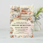 Vintages Kernbuch Lover 90. Geburtstag Einladung (Stehend Vorderseite)