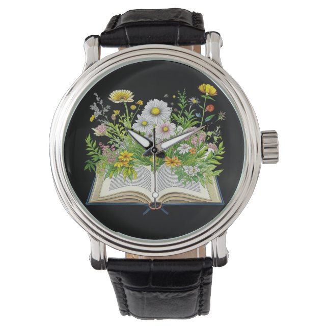 Vintages Kerndesign mit Wildblumen Armbanduhr (Vorderseite)