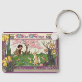 Vintages Kind auf einer Eizelljagd mit Tieren Schlüsselanhänger (Vorderseite)