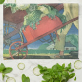 Vintages Kind, Bio Gartenarbeit; Siegesgarten Geschirrtuch (Gefaltet)