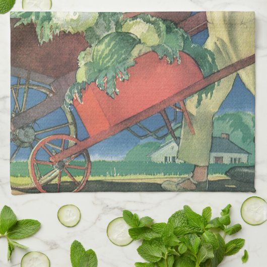 Vintages Kind, Bio Gartenarbeit; Siegesgarten Geschirrtuch (Gefaltet)