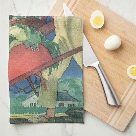 Vintages Kind, Bio Gartenarbeit; Siegesgarten Geschirrtuch (Viertel Falte)