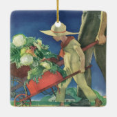 Vintages Kind, Bio Gartenarbeit; Siegesgarten Keramikornament (Rückseite)