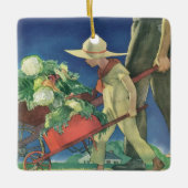 Vintages Kind, Bio Gartenarbeit; Siegesgarten Keramikornament (Vorderseite)