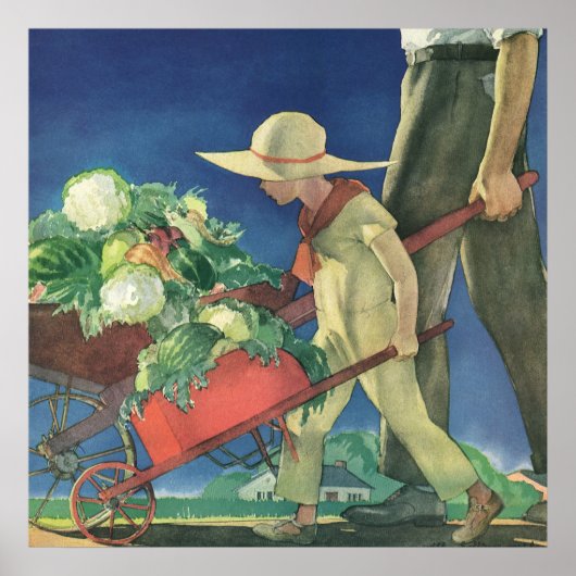 Vintages Kind, Bio Gartenarbeit; Siegesgarten Poster (Vorne)