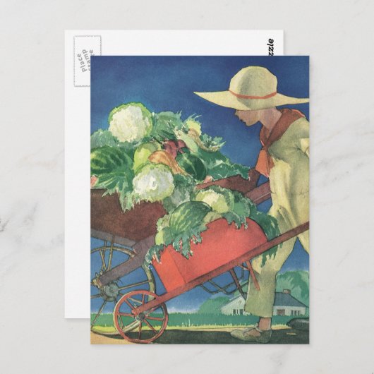 Vintages Kind, Bio Gartenarbeit; Siegesgarten Postkarte (Vorne/Hinten)