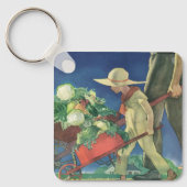 Vintages Kind, Bio Gartenarbeit; Siegesgarten Schlüsselanhänger (Vorderseite)