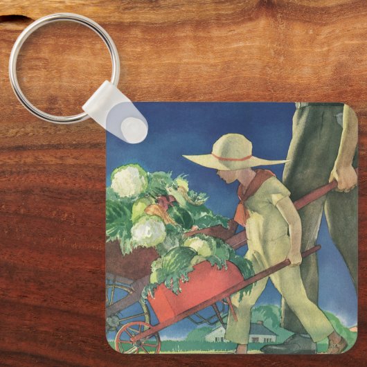 Vintages Kind, Bio Gartenarbeit; Siegesgarten Schlüsselanhänger (Vorderseite)