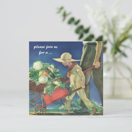 Vintages Kind, Bio Gartenkochen Party Einladung (Stehend Vorderseite)