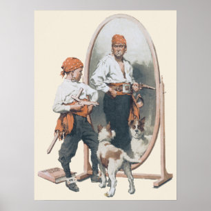 Vintages Kind, Boy Pirate, Hund, Spiegel, Bukcanee Poster