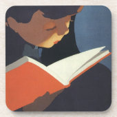 Vintages Kind, das ein Buch aus der Bibliothek lie Untersetzer (Vorderseite)