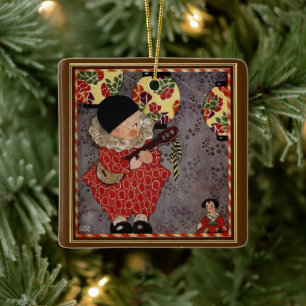 Vintages Kind Harlequin, Musiker spielt Banjo Keramikornament