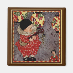 Vintages Kind Harlequin, Musiker spielt Banjo Magnet