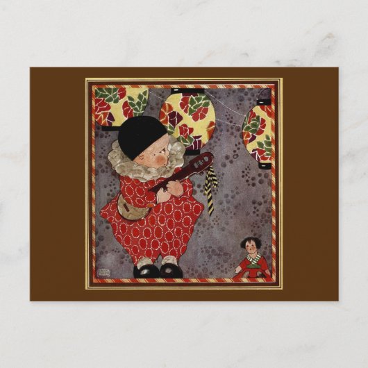 Vintages Kind Harlequin, Musiker spielt Banjo Postkarte (Vorderseite)