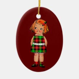 Vintages Kind in Rot und Grün Kariert Keramik Ornament