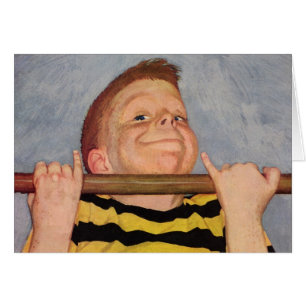 Vintages Kind, Junge, der Chin Ups macht, Sport tr