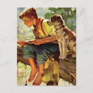 Partner Junge und Hund Postkarte 